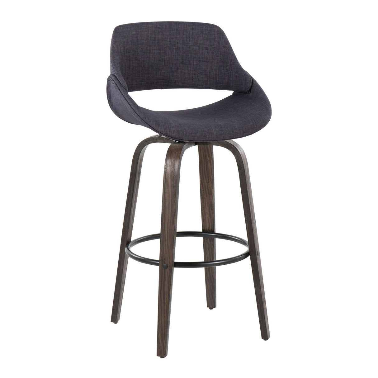 Fabrizzi - 30" Fixed-Height Barstool With Swivel And Round Black Metal Footrest (Set of 2) - Walnut Glazed Wood