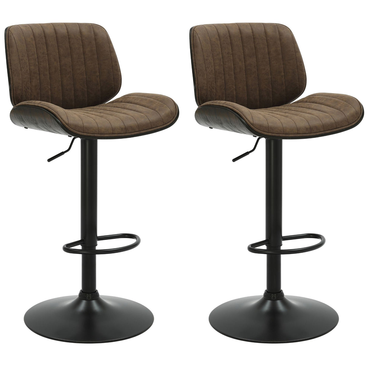 Brock - Adjustable Swivel Curved Back Wood Bar Stool With Faux Leather Seat - Black Base