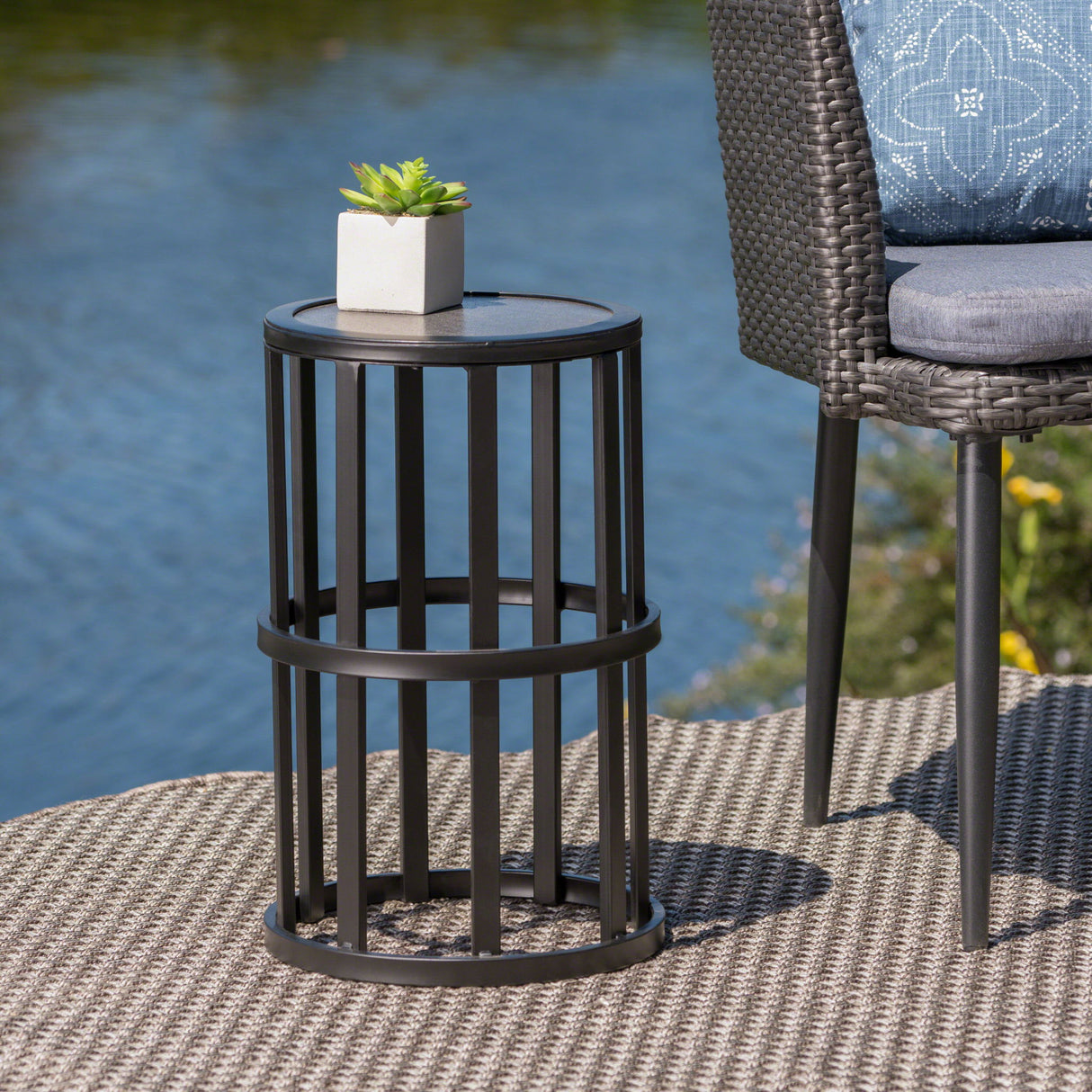 Outdoor Powder Coated Side Table - Gray