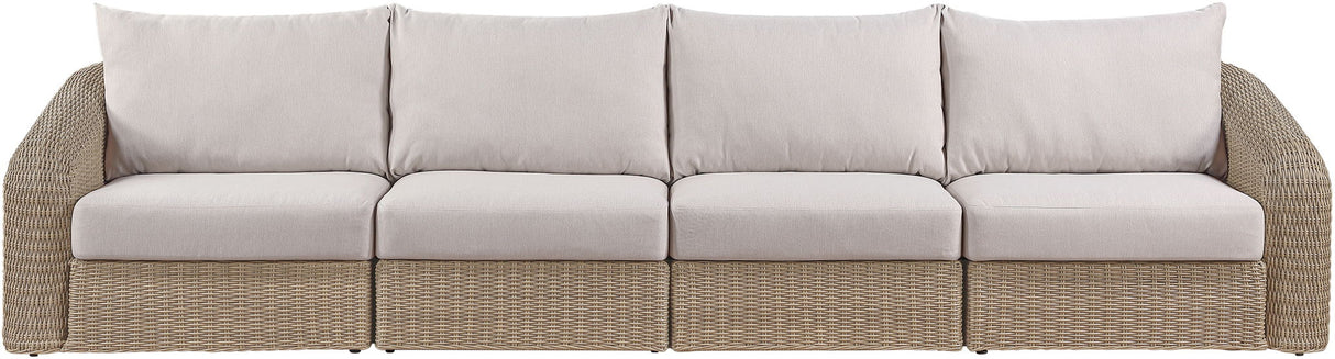 Seacrest - Olefin Water Resistant Fabric And Wicker 4 Piece Outdoor Patio Modular Sofa