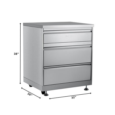 32 in. Stainless-Steel Outdoor Kitchen Cabinet with Three Drawers (KM-OKS-CAB3)