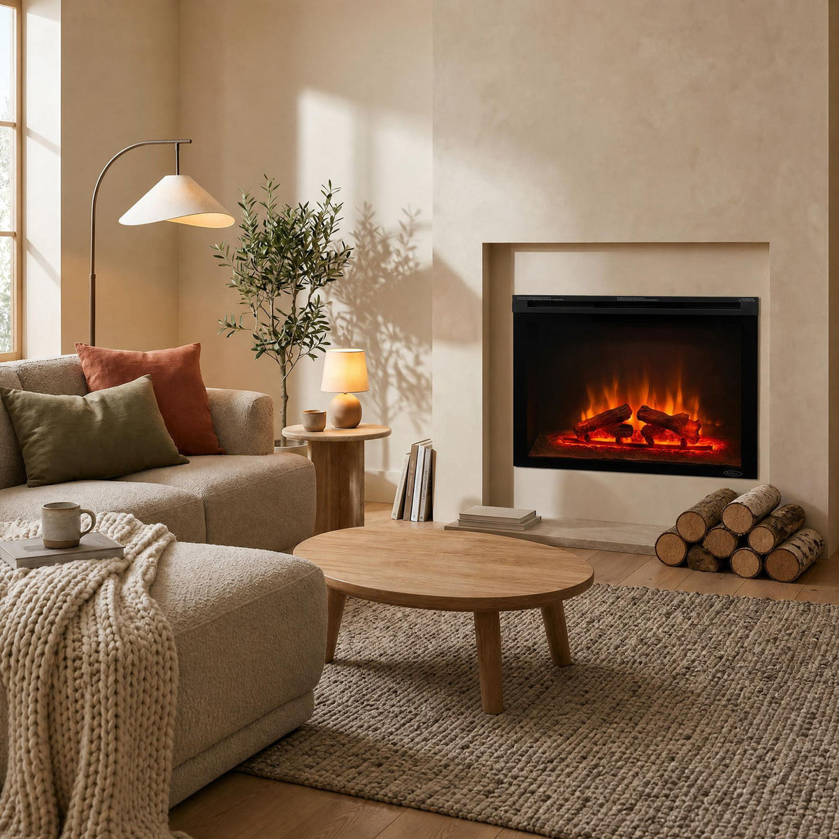 Electric Fireplace 30" With Adjustable Lighting And Remote Control - Black
