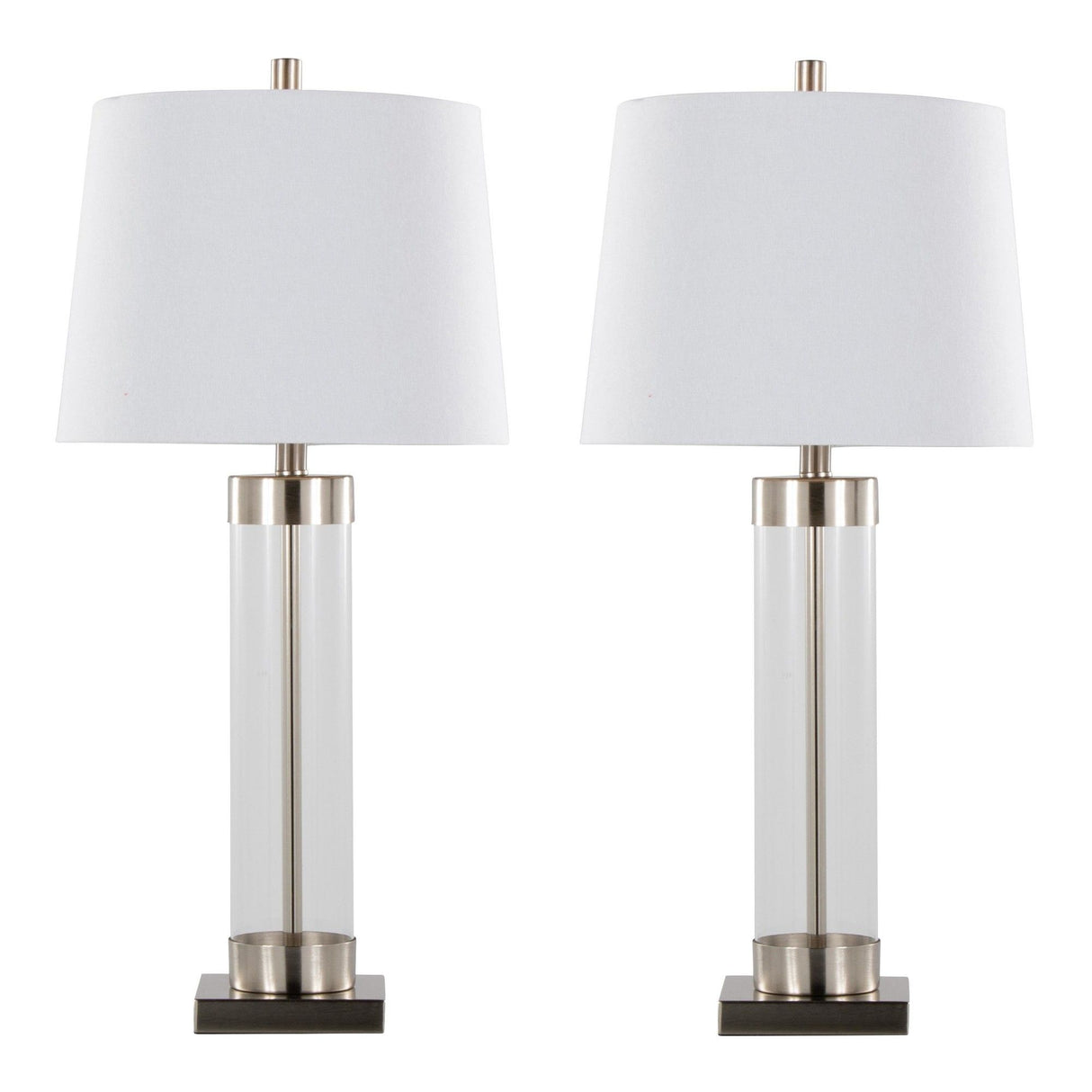 Glacier - 30" Table Lamp (Set of 2) - Clear Glass And Brushed Nickel With White Linen Shade