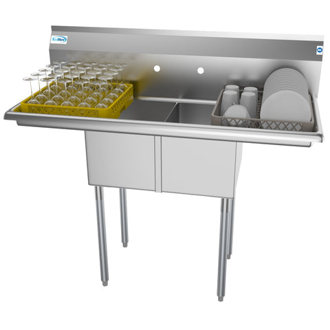 48 in. Two Compartment Stainless Steel Commercial Sink with 2 Drainboards, Bowl Size 12"x 16"x 10" SB121610-12B3.