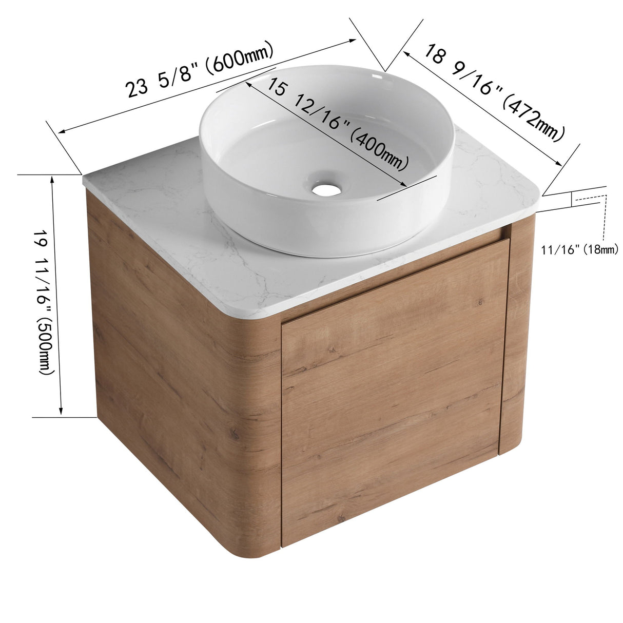 Wall Mounted Bathroom Vanity & Art Sink & 1 Soft Close Door