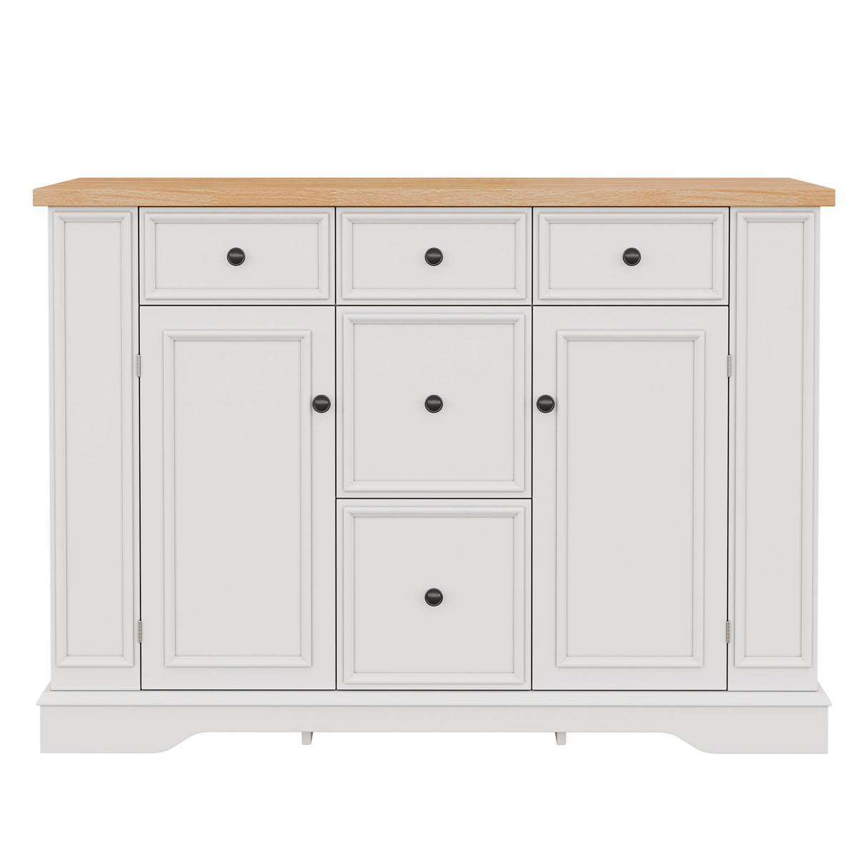 Sideboard Buffet Cabinet With 5 Drawers, 2 Cabinets, Adjustable Shelves, Kitchen Console Table For Dining Room - White