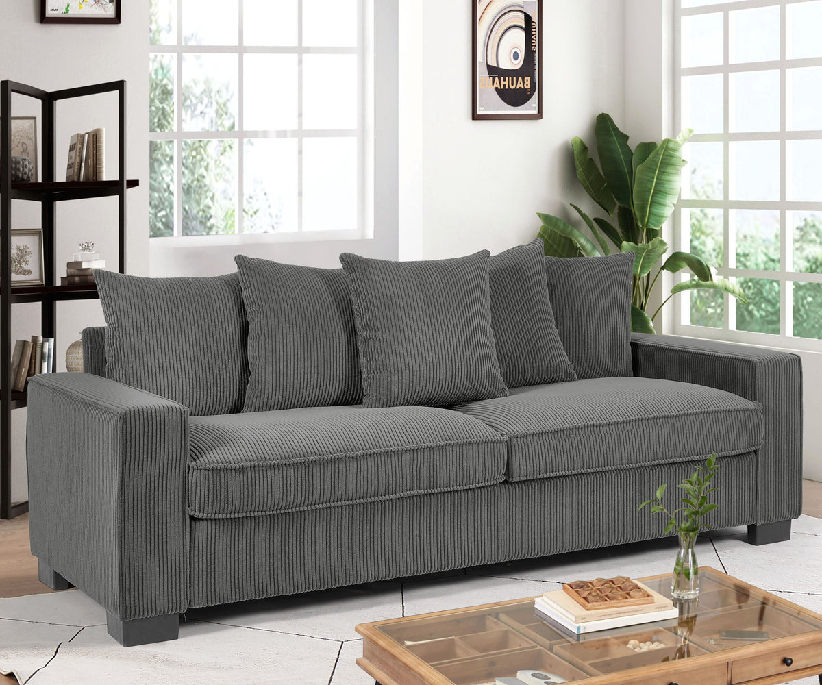 Luxe Sofa With 5 Matching Toss Pillows, Sleek Design, Spacious And Comfortable 3 Seater Couch