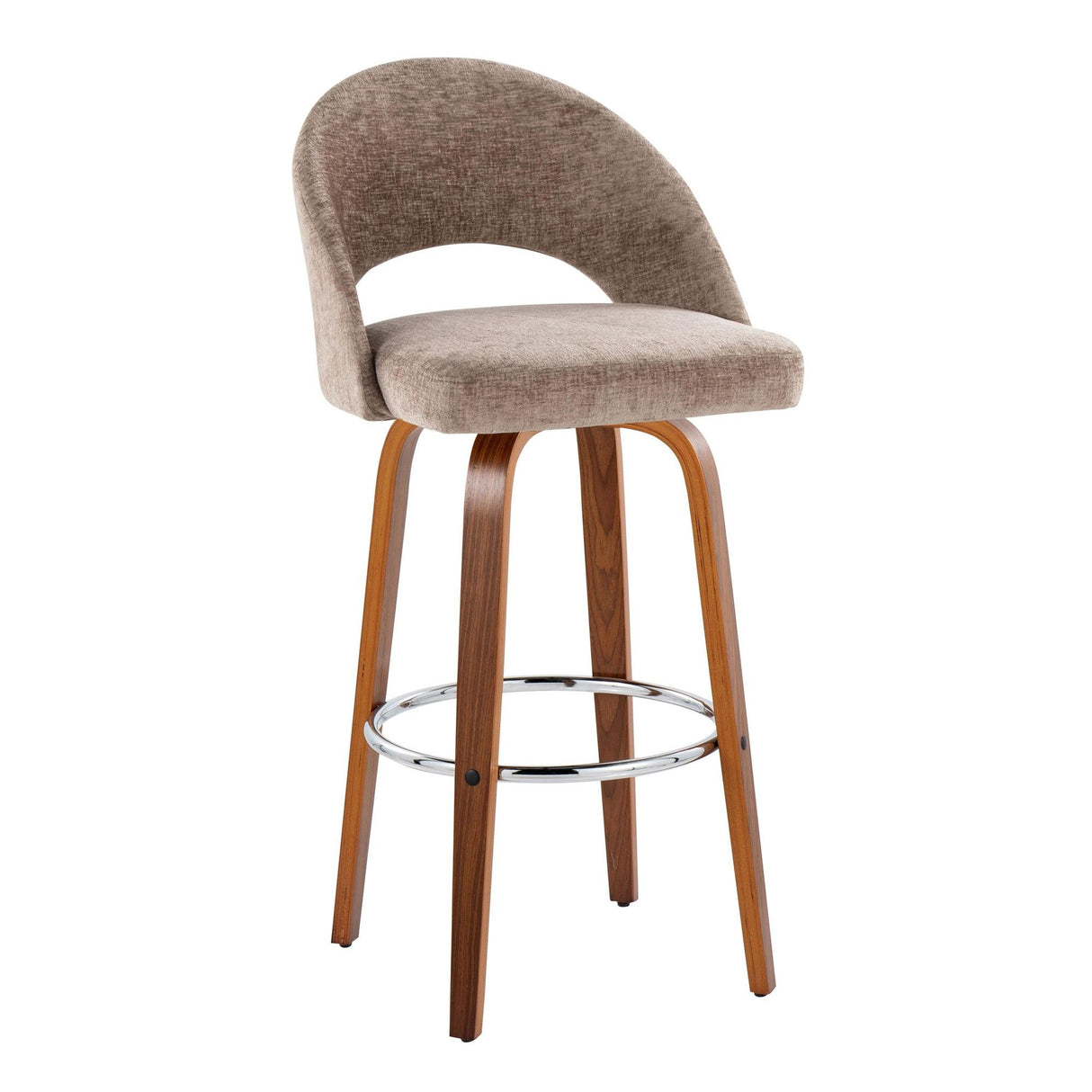 Renee - Upholstered Fixed-Height Barstool (Set of 2) - Walnut Wood, Chrome Metal