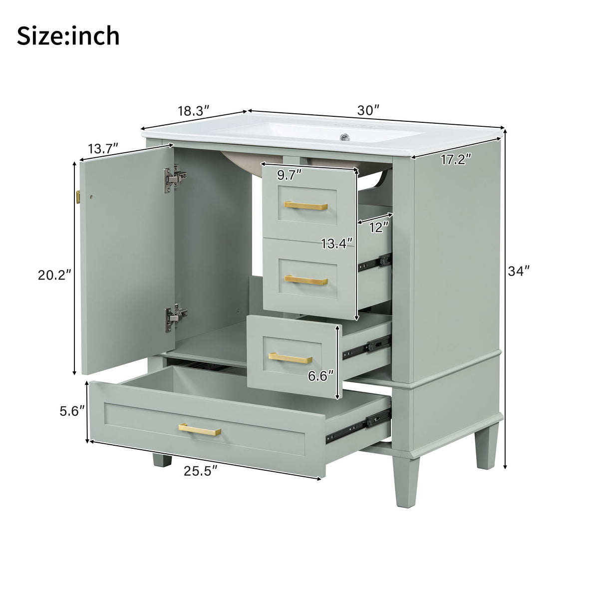 Bathroom Vanity, Modern Bathroom Cabinet With Sink Combo Set, Bathroom Storage Cabinet With A Soft Closing Door And 3 Drawers, Solid Wood Frame
