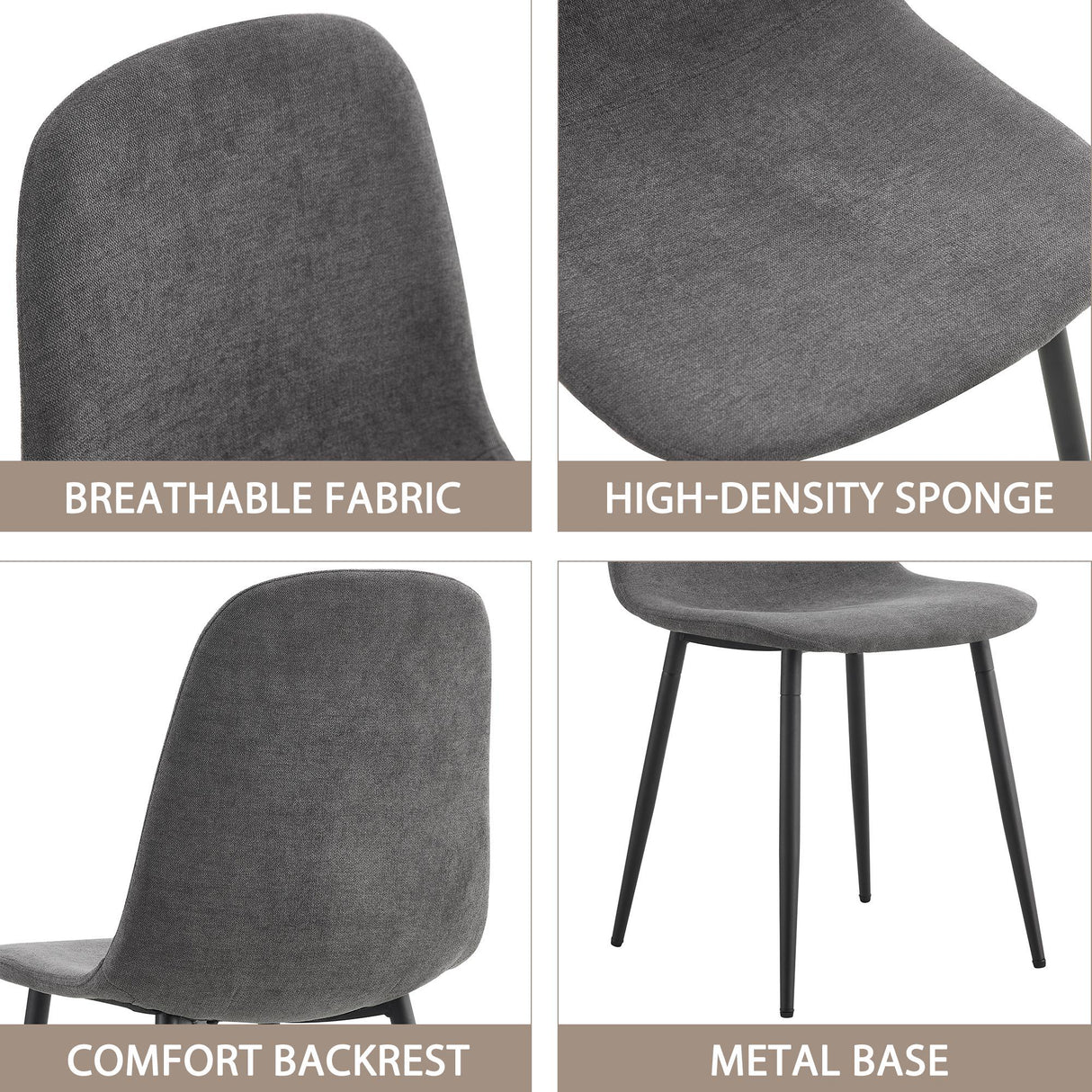 Modern Medieval Style Cushioned Side Chairs Set With Black Metal Legs For Kitchens