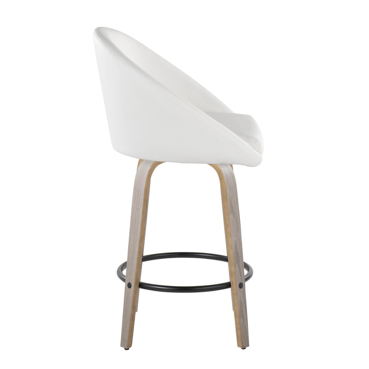 Matisse - 26" Highback Fixed-Height Counter Stool With Swivel And Round Chrome Metal Footrest (Set of 2) - Light Gray Wood