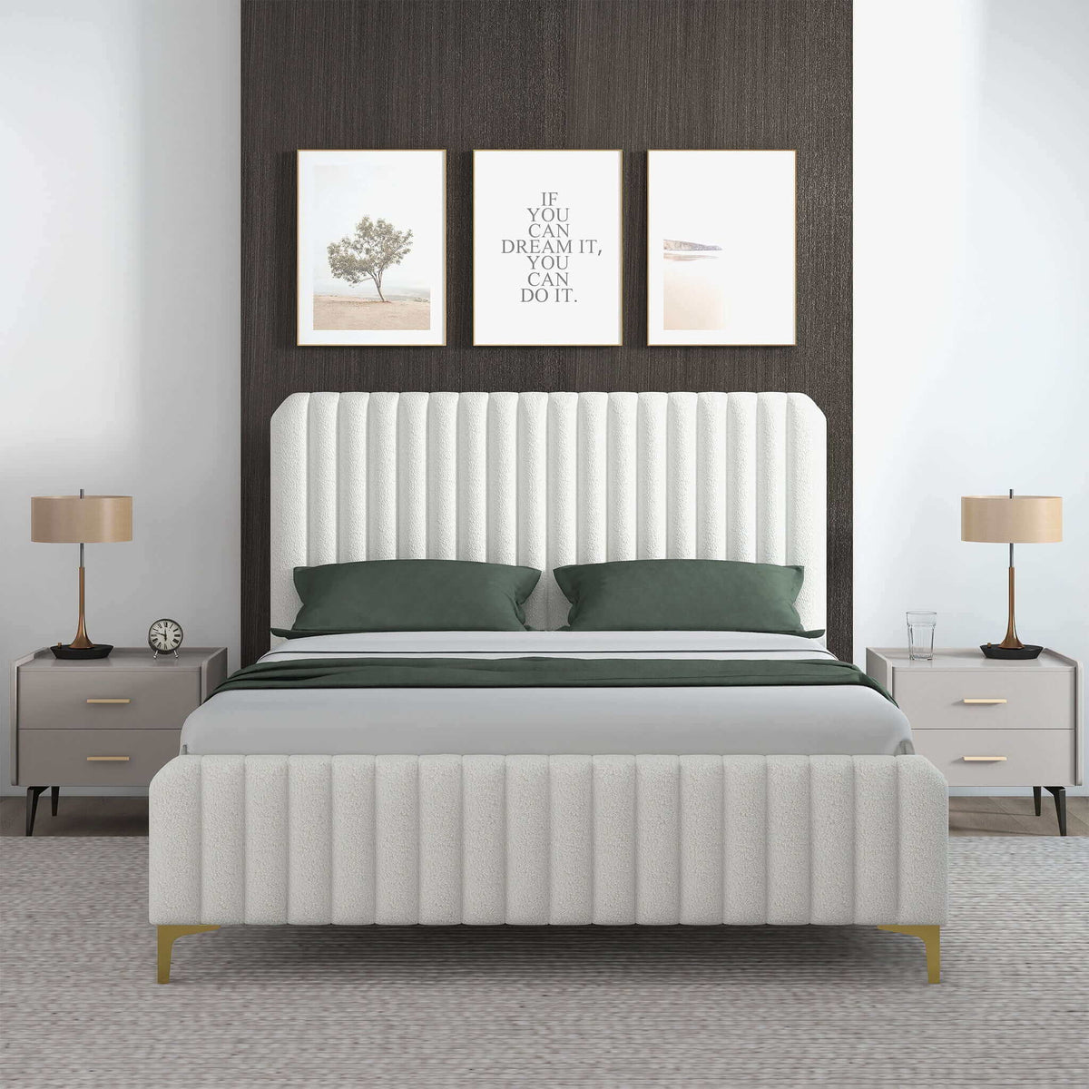 Valery - King Size Platform Bed - Cream
