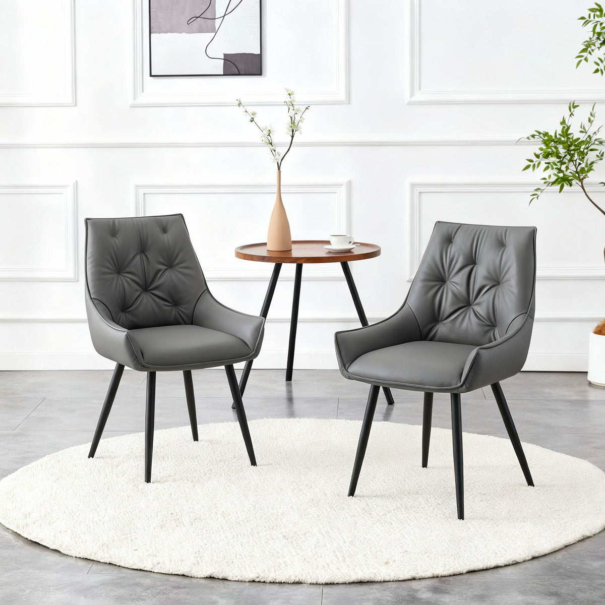 Dining Kitchen Chairs, Flat Back (Set of 2) - Dark Gray