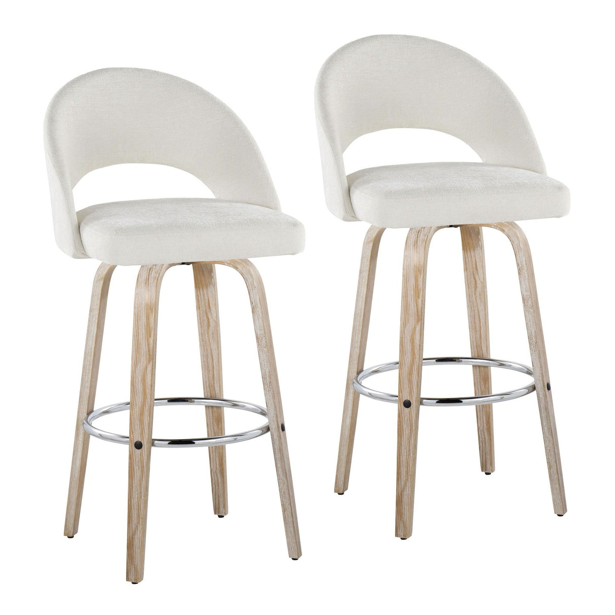 Renee - Upholstered Fixed-Height Barstool (Set of 2) - Whitewashed Wood