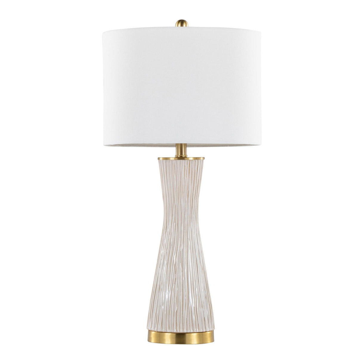 Gemma - Brush Ceramic Table Lamp (Set of 2) - Gold Metal, White Ceramic, White Linen