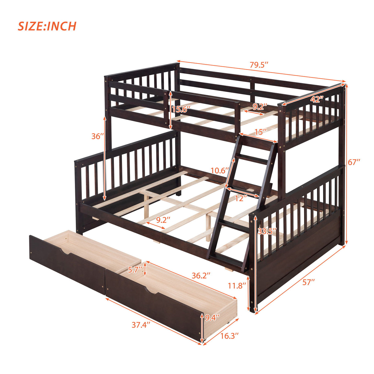 Bunk Bed With Ladders And 2 Storage Drawers