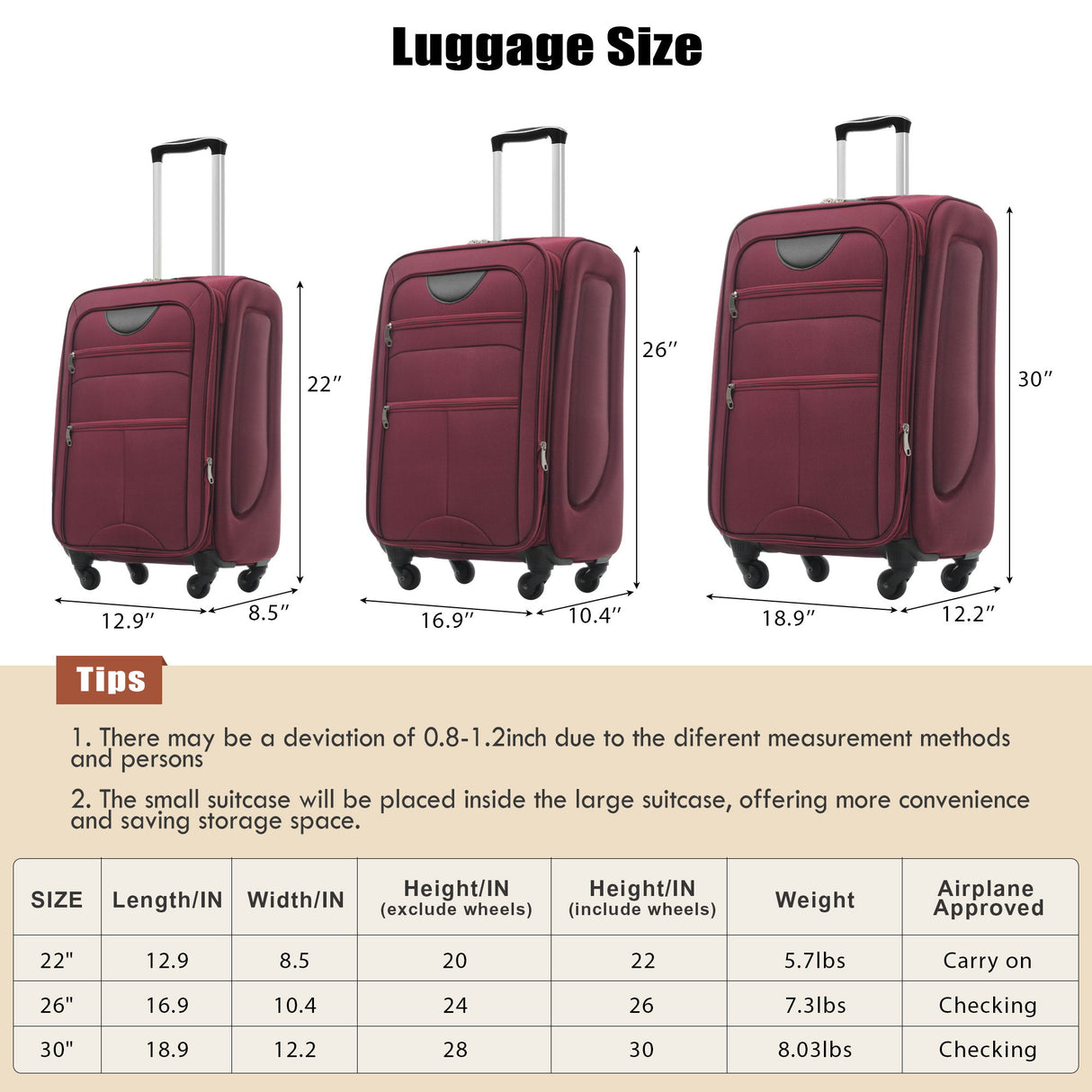 Softside Luggage Expandable Set With Duffel Bag Upright Spinner