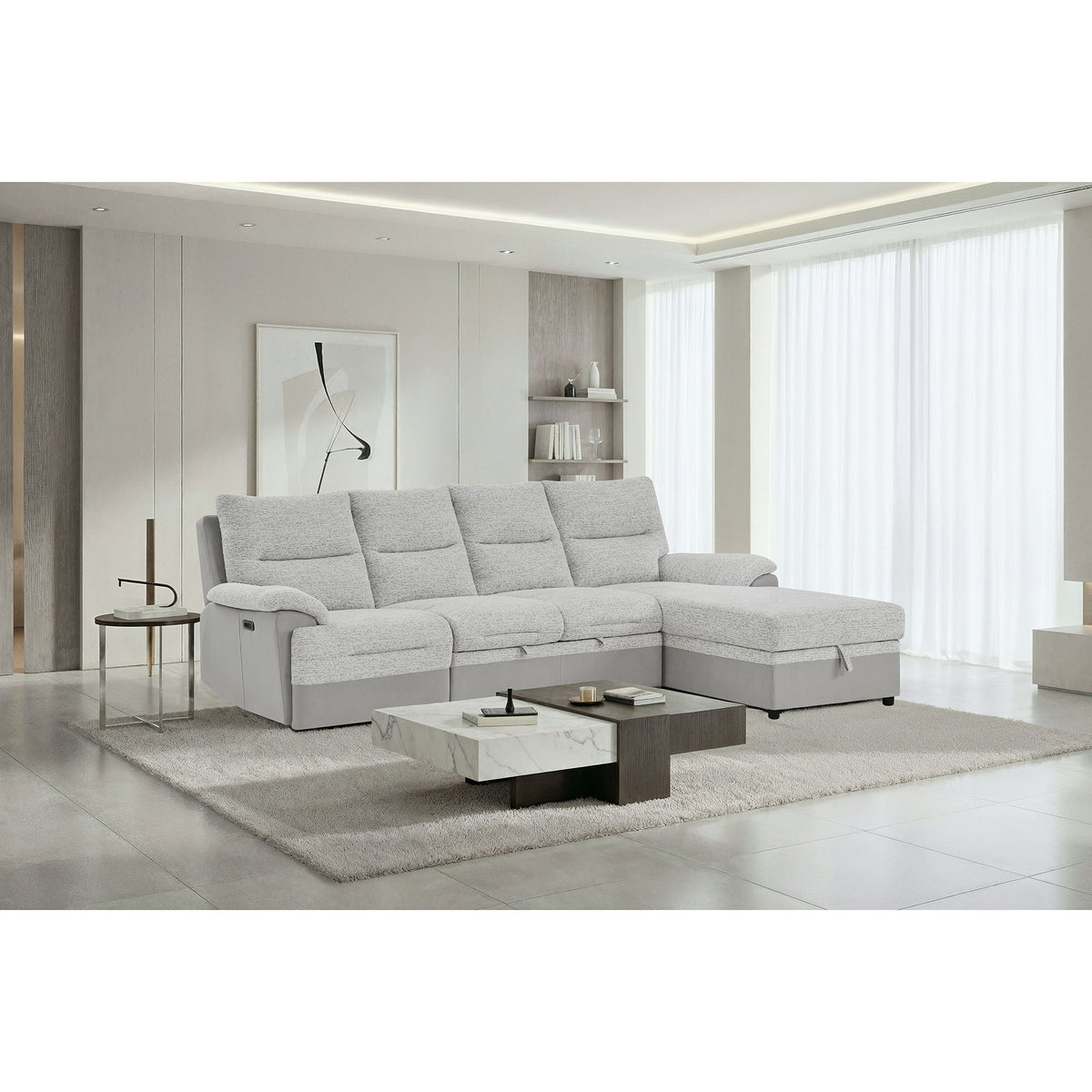 Sectional Sofa With Power Recline, USB Charging, And Storage Chaise - Gray