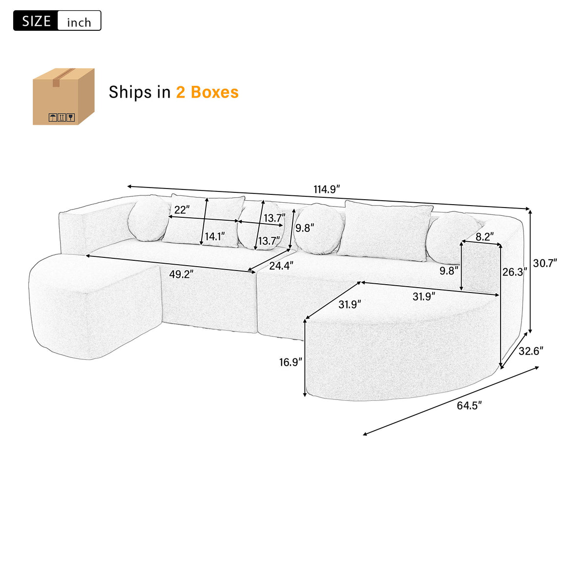Boneless - Couch Modular Sectional Sofa With Deep Seating And Curved Design