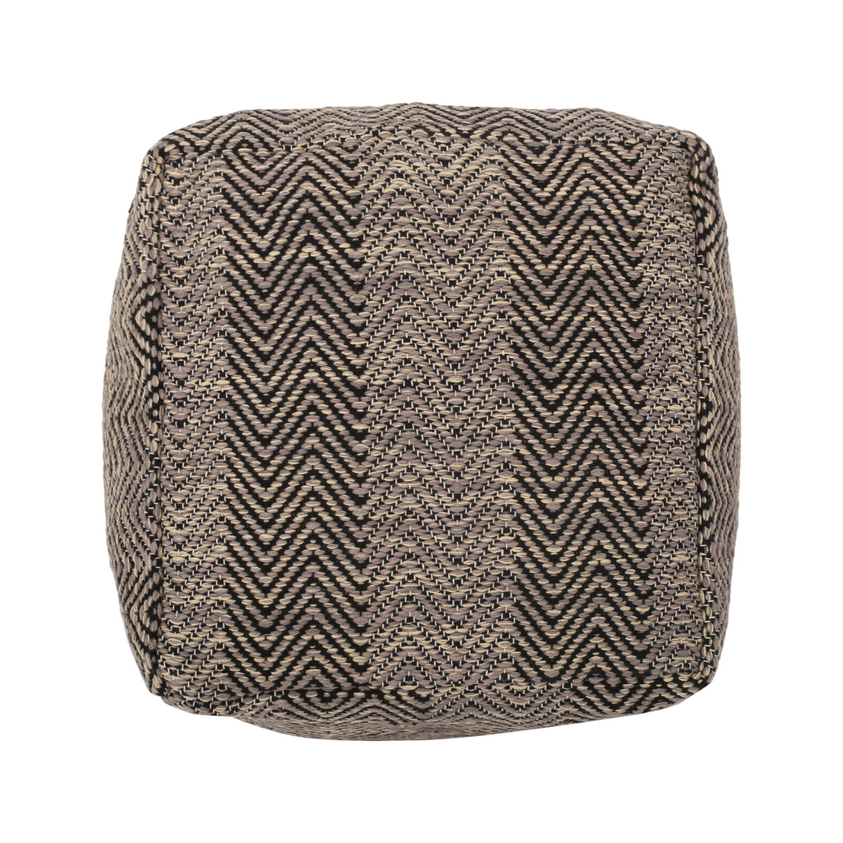 Barracuda - Handcrafted Cotton Pouf With Chevron Pattern - Brown / Beige