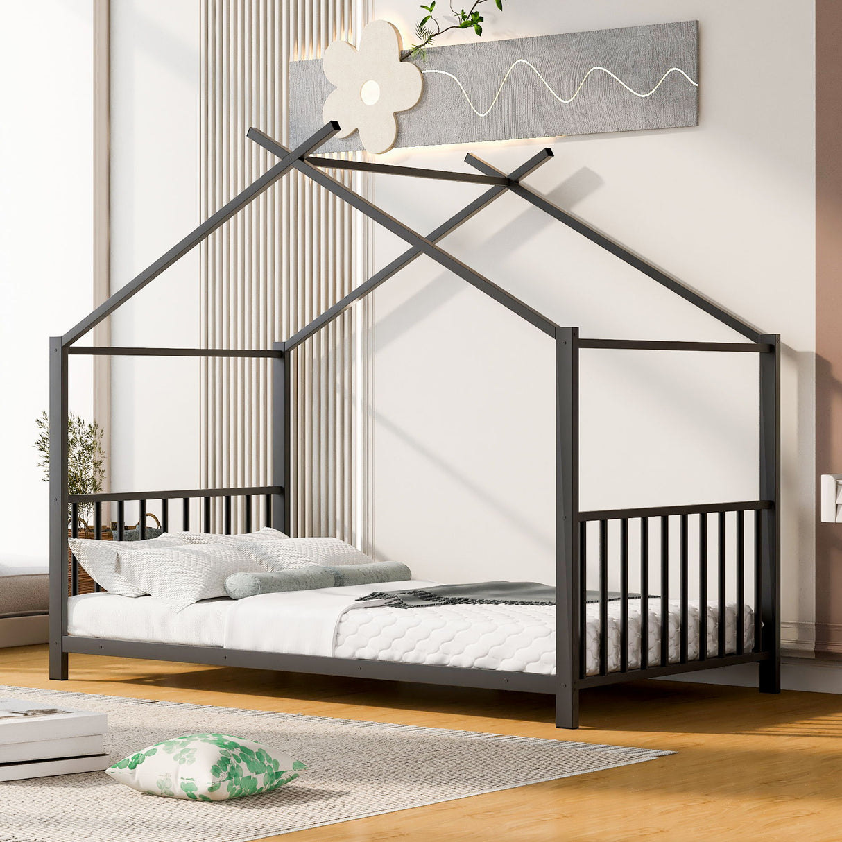 Metal House Platform Bed With Modern Design And Durable Frame
