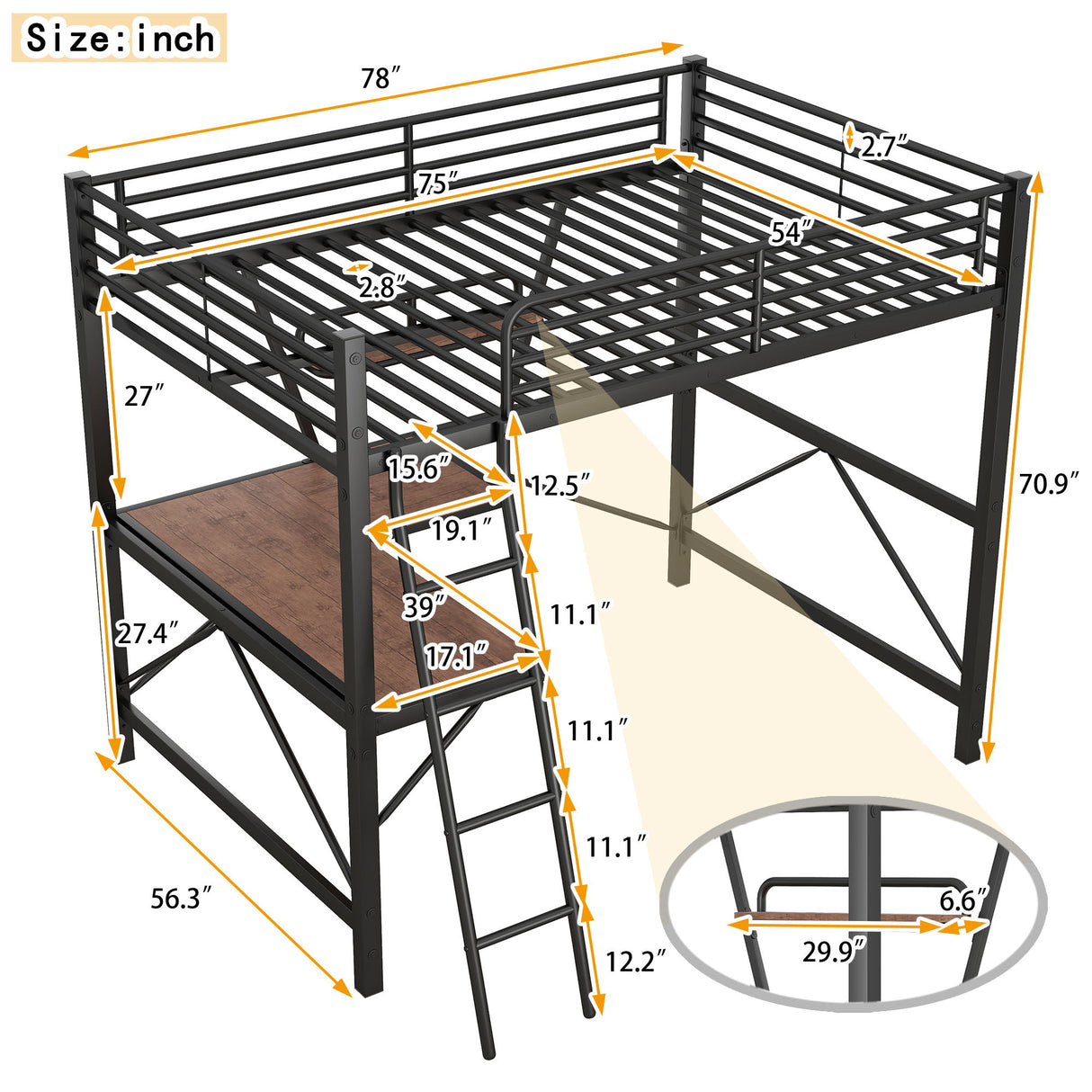 Loft Bed With Desk And Shelf, Modern Design