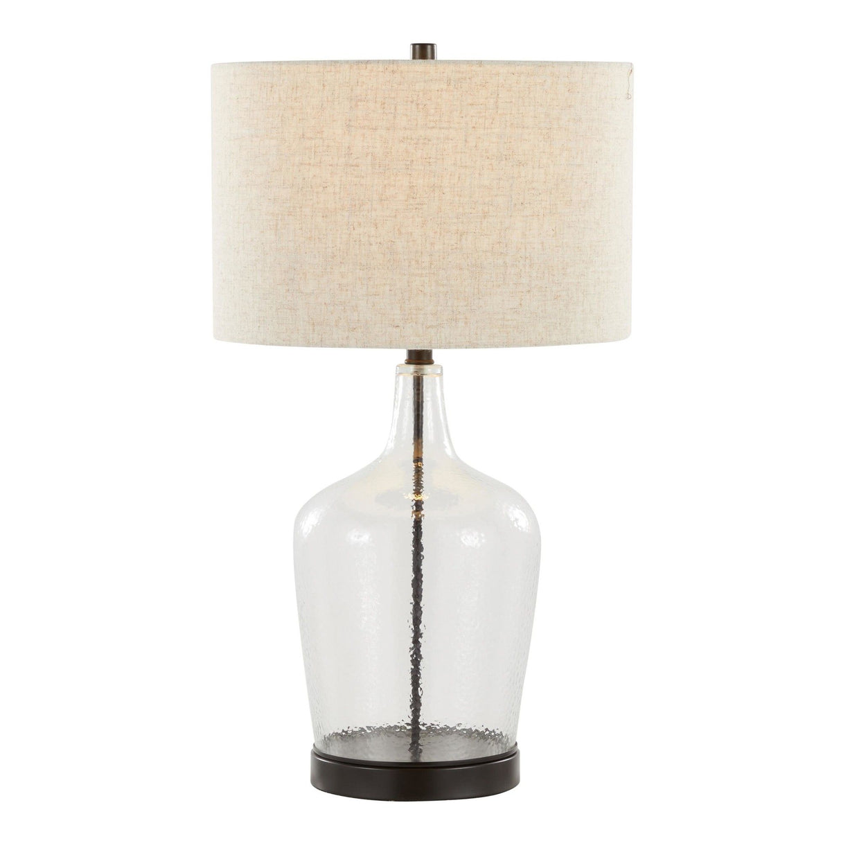 Botella - 28" Glass Table Lamp (Set of 2) - Clear Dimpled Glass And Oil Bronze Metal With Natural Linen Shade And Built-In USB Port from Grandview Gallery