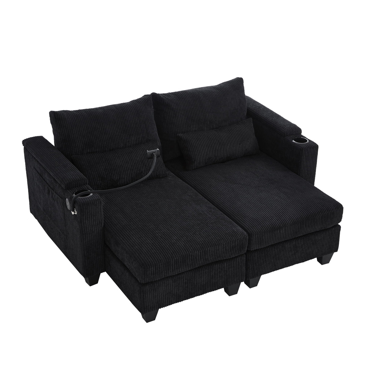 Convertible Chaise Lounge Sofa Chair With USB Ports, Cup Holders, Phone Holder And Storage