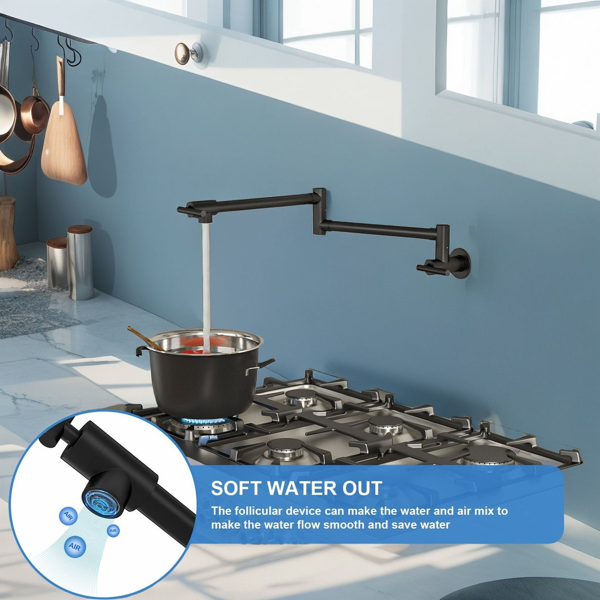Modern Design Wall Mount Pot Filler Faucet Folding Stretchable