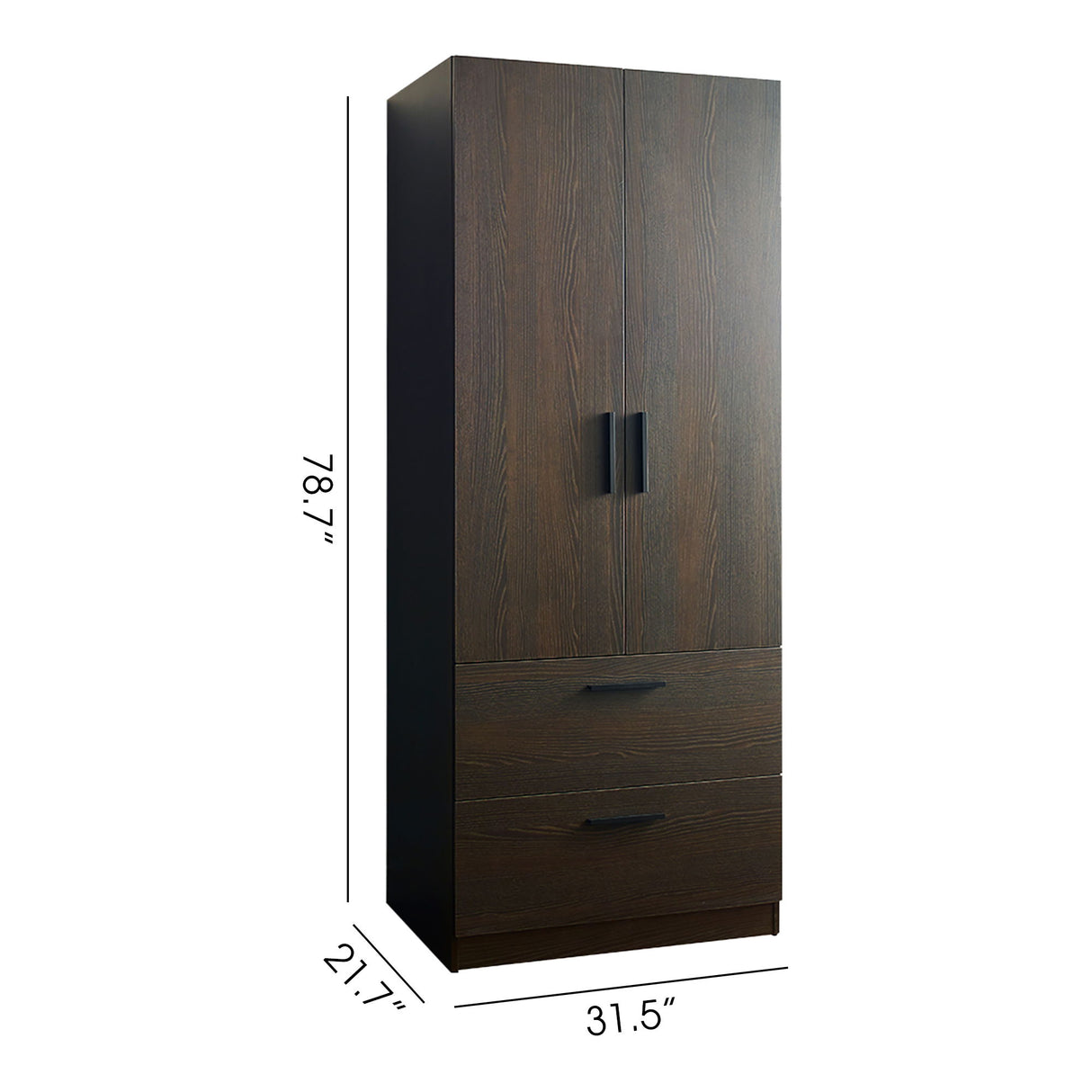 Brook - 2 Door Wood Closet With 2 Drawers And Hanging Bars - Dark Brown