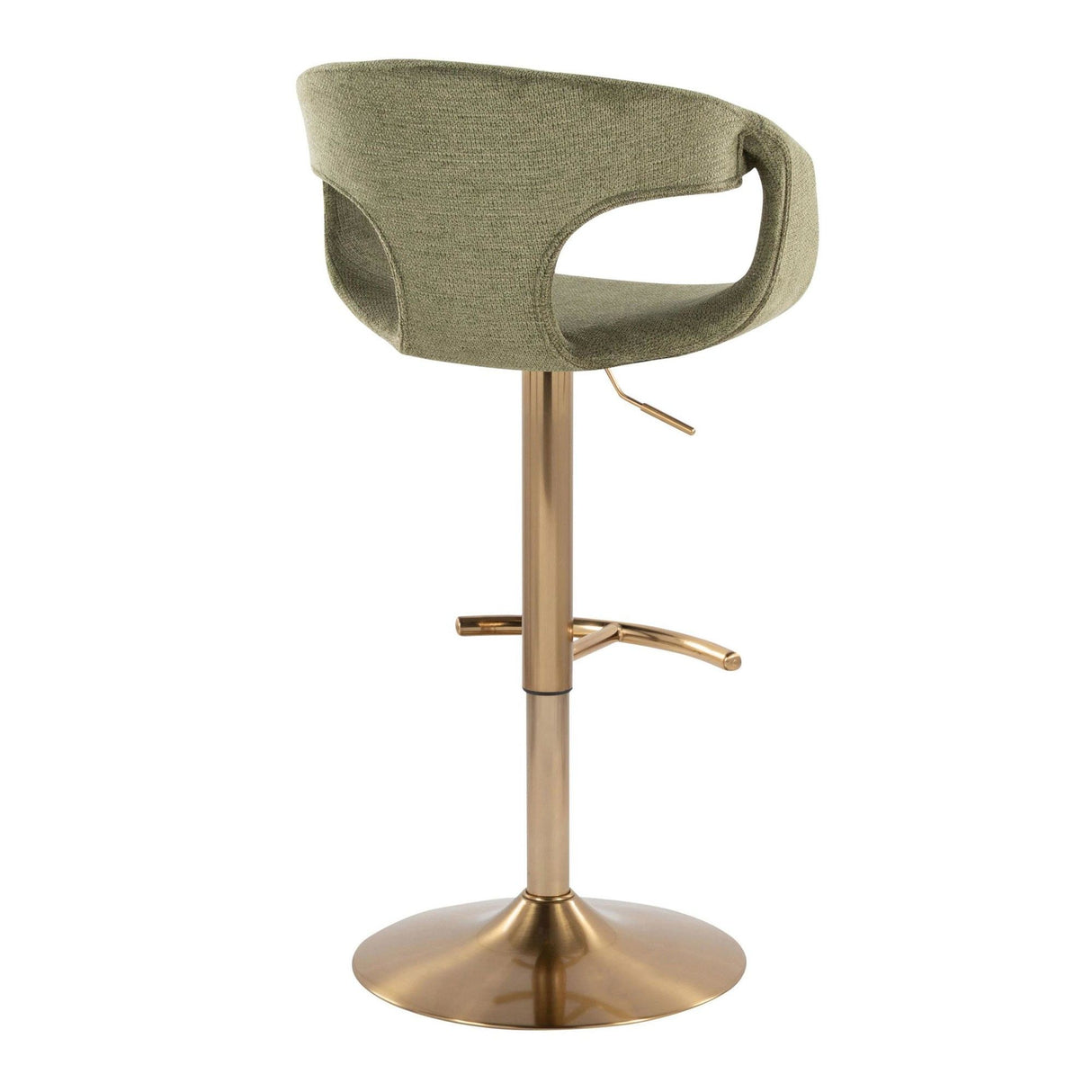 Curvo - Adjustable Barstool With Rounded T Footrest (Set of 2) - Gold Metal And Green Fabric