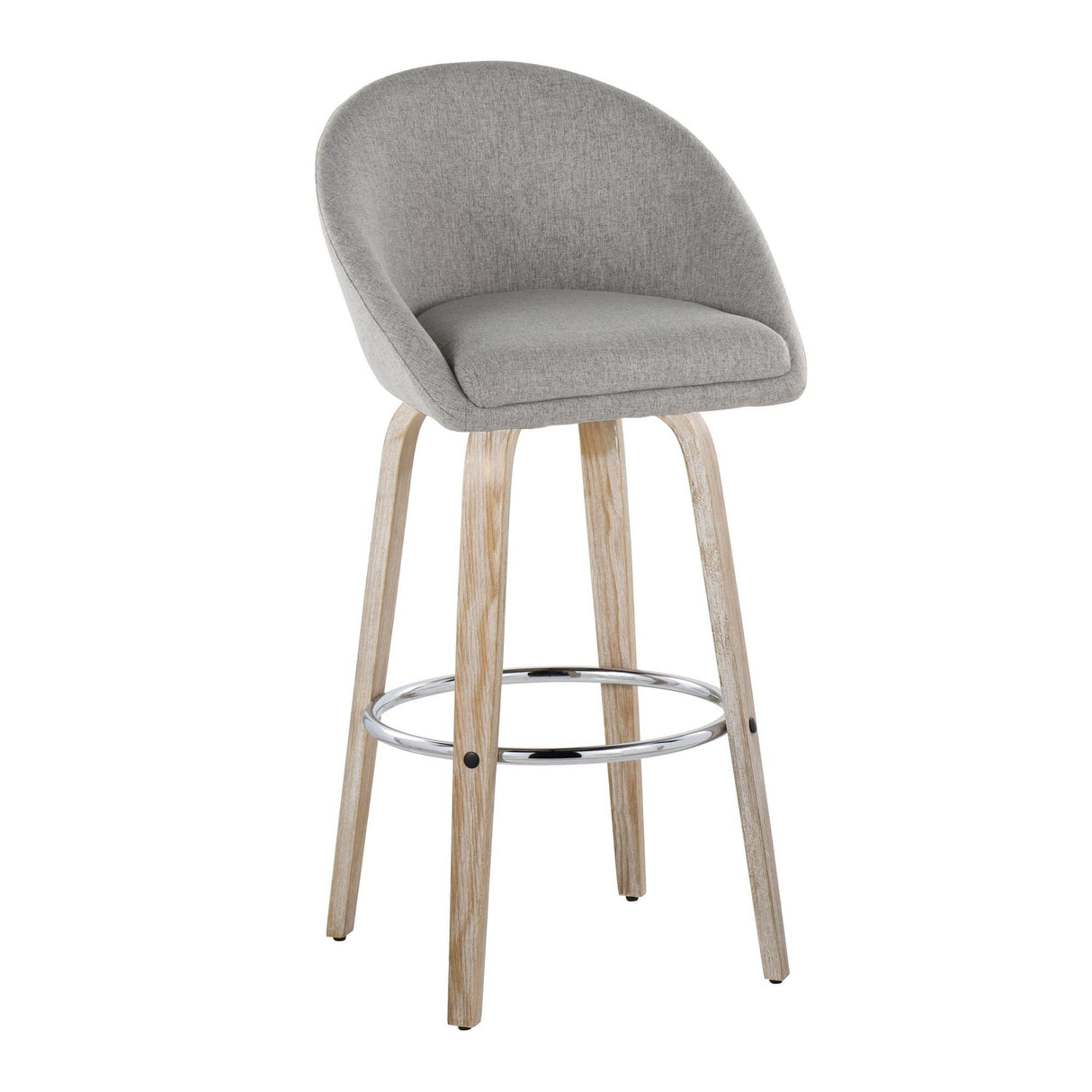 Matisse - 30" Highback Fixed-Height Barstool With Swivel And Round Chrome Metal Footrest (Set of 2) - Light Gray Wood