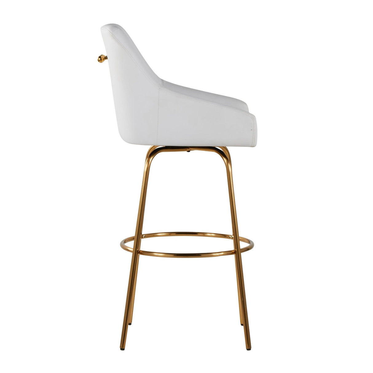 Hannah - Transitional Fixed-Height Swivel Barstool (Set of 2) - Gold Metal, White Faux Leather, And Gold Metal With Rounded Gold Metal Footrest