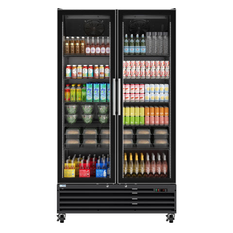 47 in. Two-Door Commercial Display Merchandiser Refrigerator in Sleek Black, 35 cu. ft. ETL Listed (KM-MDR-2GD-35CNL-BK)