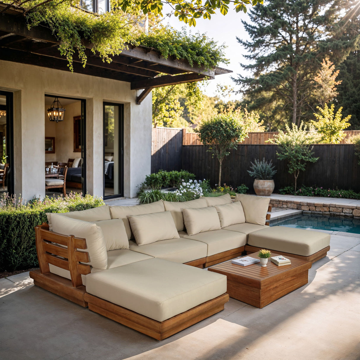 Mirella - 6 Piece Water Resistant Fabric Upholstered Outdoor Patio Modular Sectional