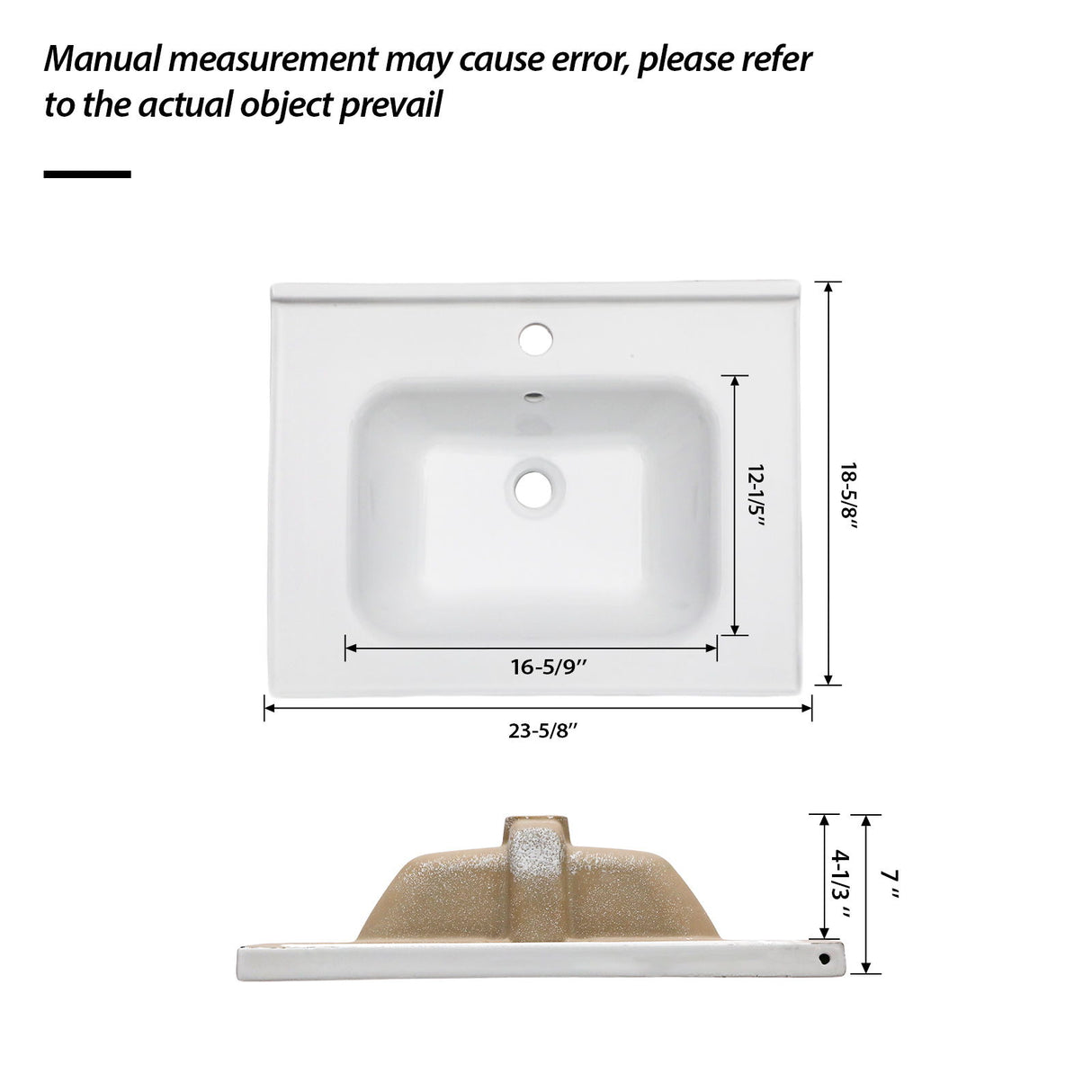 Rectangular Single Vanity Top With 1 Faucet Hole And Overflow Ceramic