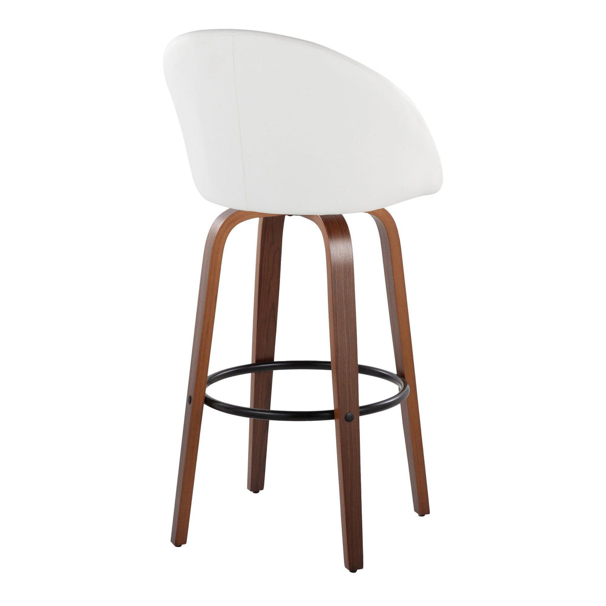 Matisse - 30" Highback Fixed-Height Barstool With Round Black Metal Footrest (Set of 2) - Walnut Wood