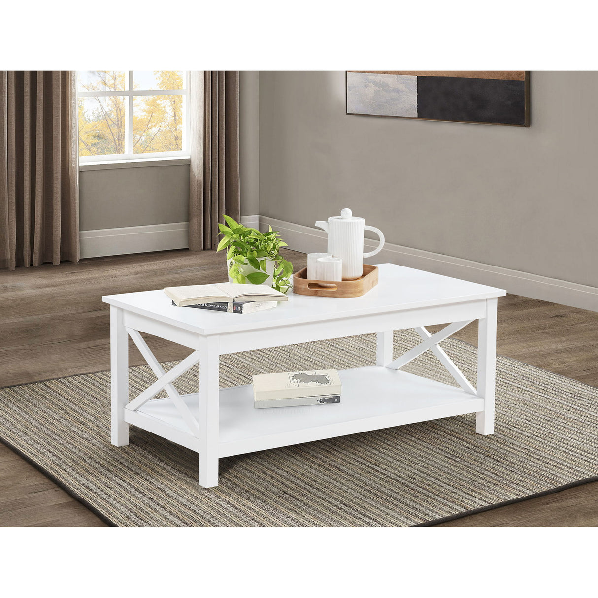 Slater - Lift Top Coffee Table With X Frame Design - White