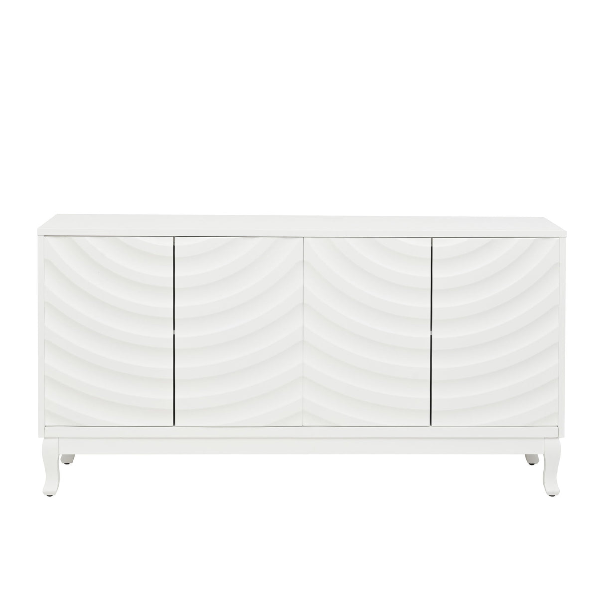 Elegant Sideboard With Sophisticated Wavy Pattern Doors And Arched Groove Design, Adjustable 4 Door Layout