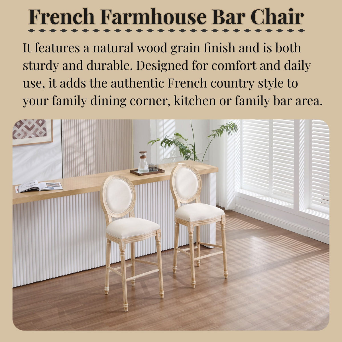 30'' Height Upholstered Bar Chairs With Round Back (Set of 2) - Beige