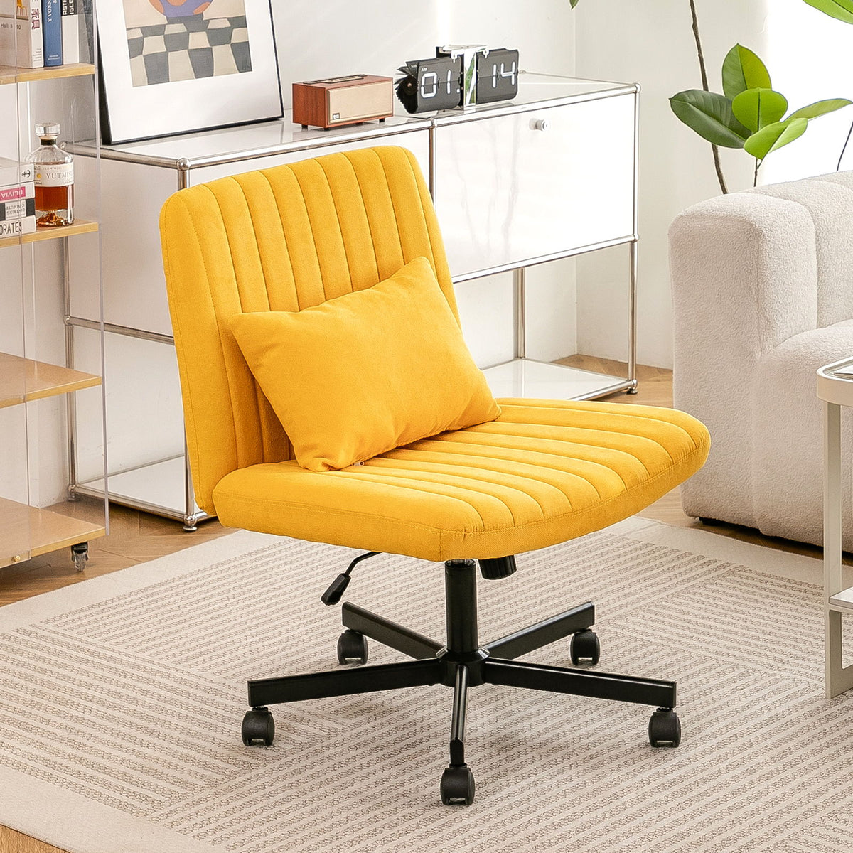 Criss Cross Armless Office Chair With Wheels Comfortable For Home Office - Yellow
