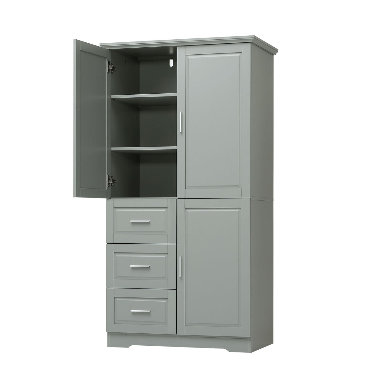 Tall And Wide Storage Cabinet With Doors For Bathroom Or Office, 3 Drawers - Gray