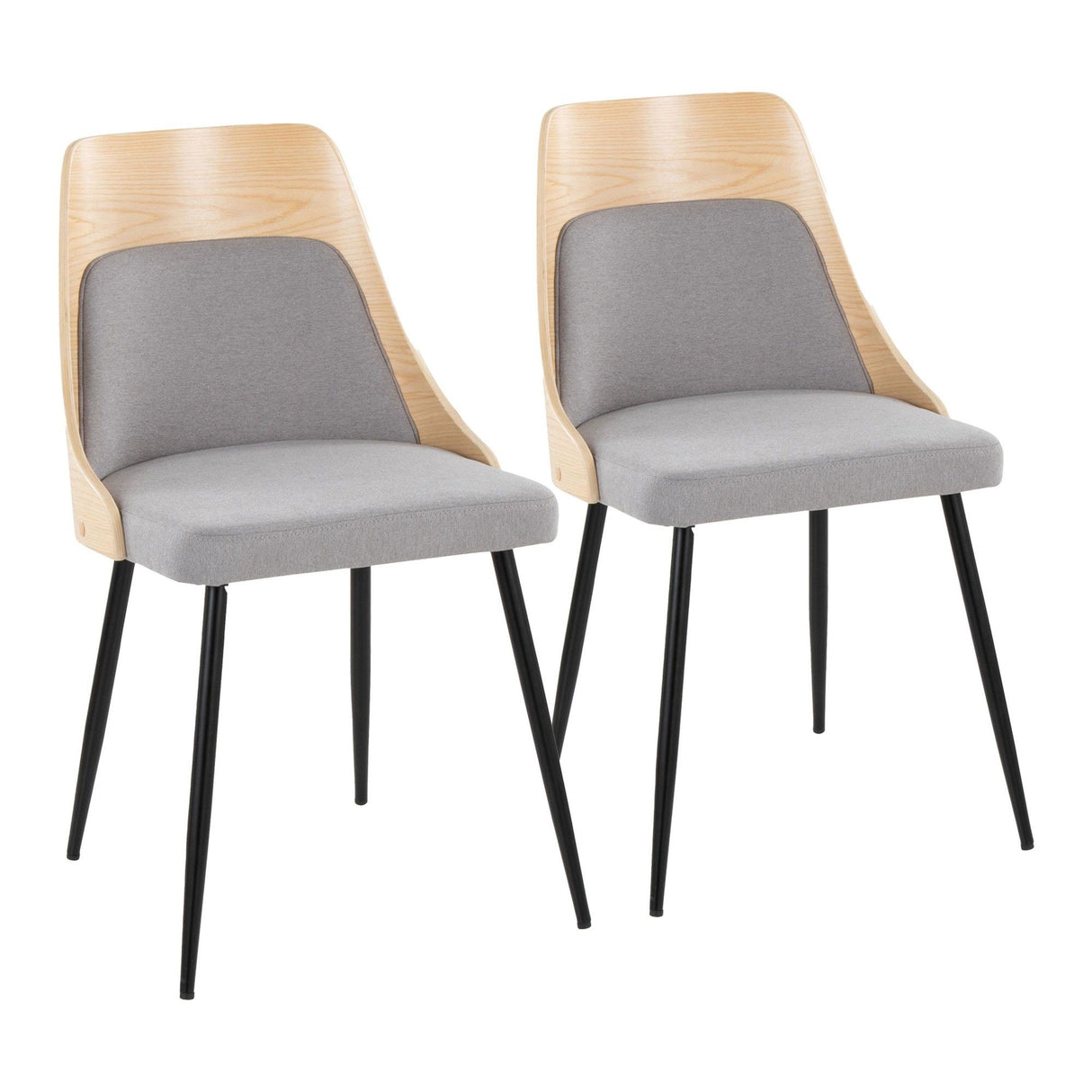 Anabelle - Dining / Accent Chair (Set of 2) - Black Metal, Natural Wood, And Gray Fabric