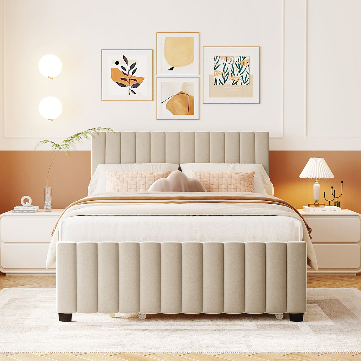 Elegant Upholstered Platform Bed With Twin Size Trundle