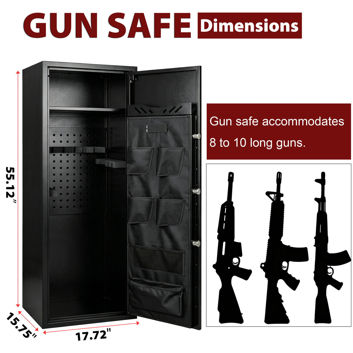 Rifle Safe, Biometric & Keypad Lock, Adjustable Gun Racks With Built In Alarm System