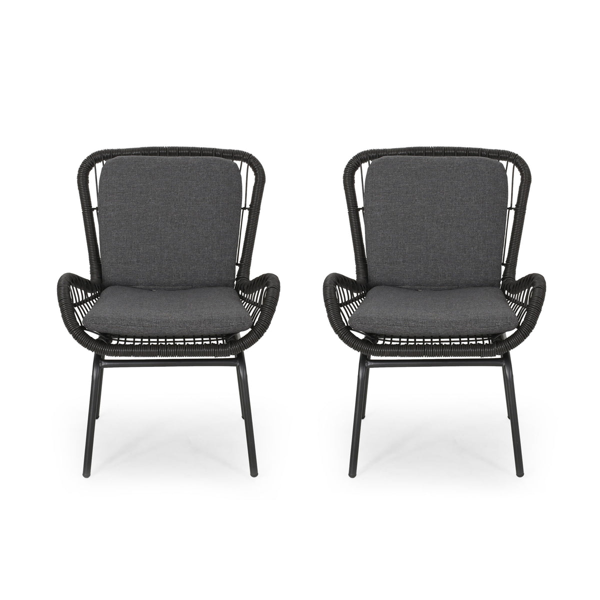 Outdoor Wicker Club Chair With Cushions (Set of 2)