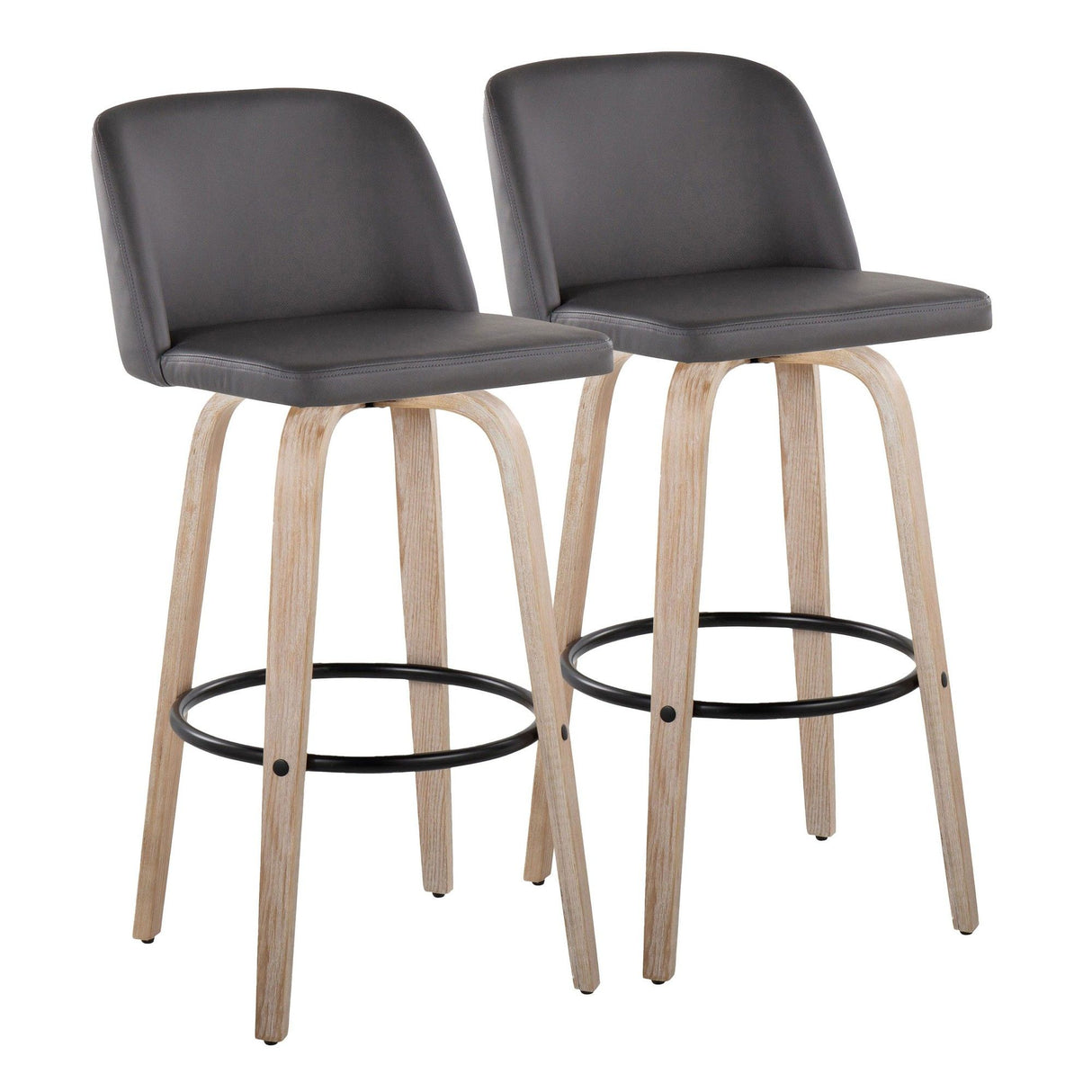 Toriano - 30" Fixed-Height Barstool (Set of 2) - White Wash And Black Round Base