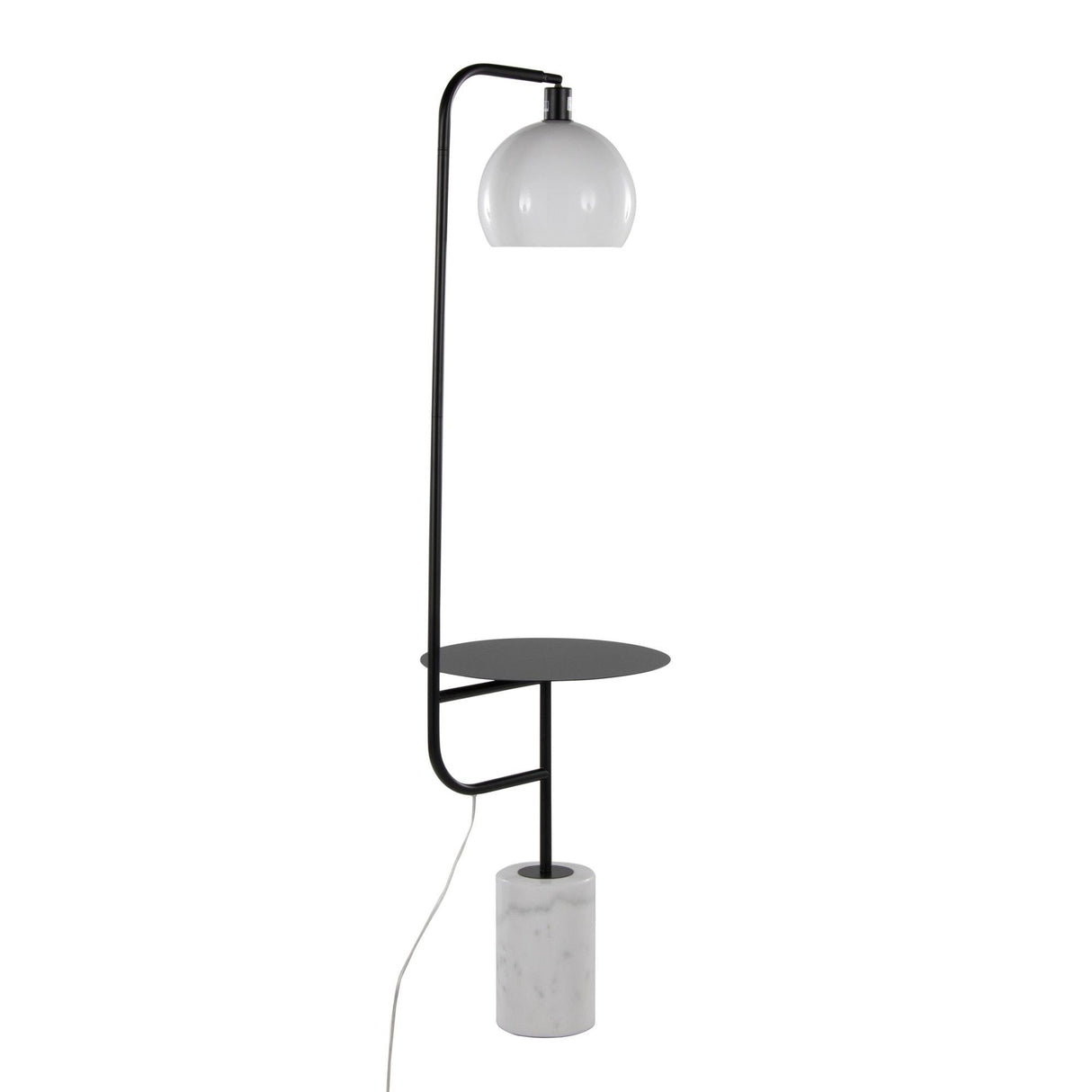 Symbol - Metal Floor Lamp with Side Table - Black Metal, White Marble, White Glass