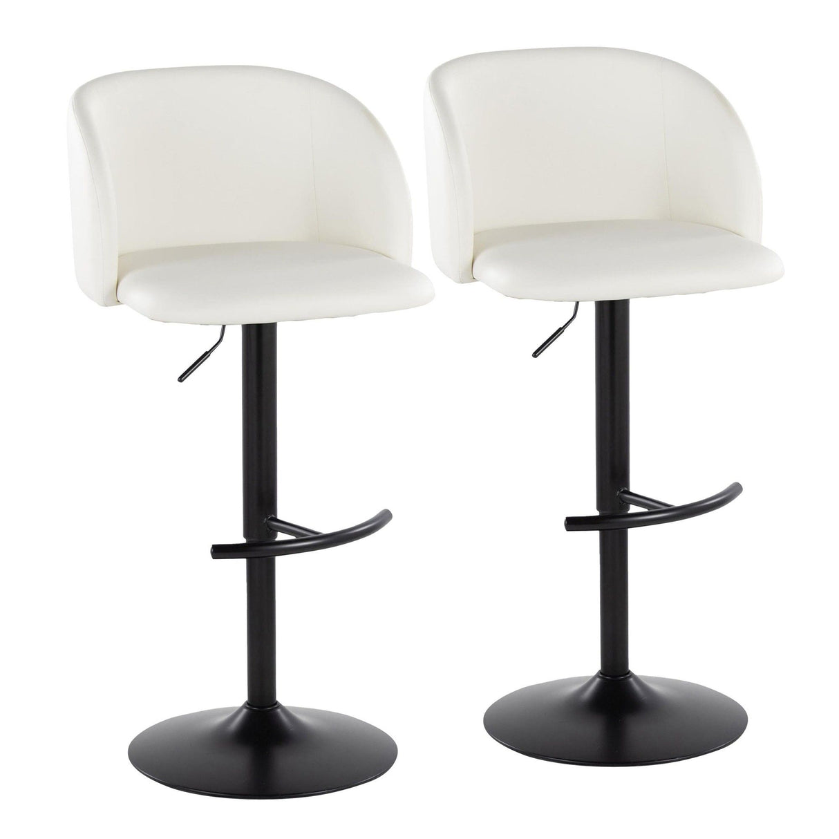 Fran - Adjustable Barstool (Set of 2) - Black Metal, White Faux Leather