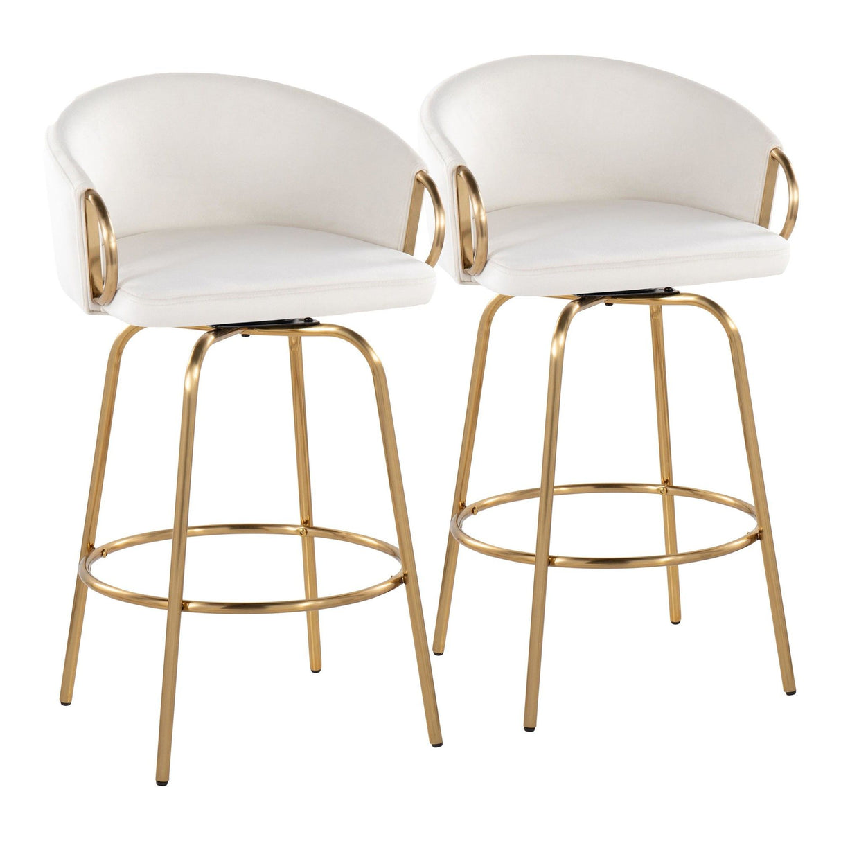Claire - 26" Fixed-Height Counter Stool With Swivel And Round Gold Metal Footrest (Set of 2) - Gold Metal